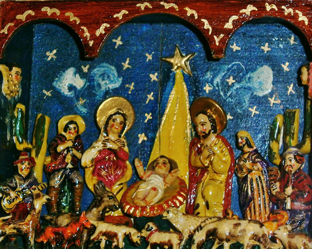 Peruanische Weihnachtskrippe („Retablo“) von Angel Castro aus den 1970er Jahren.  Museum Europäischer Kulturen Berlin. Copyright: Ralf Bülow