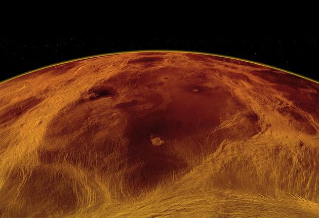 Radaransicht eines der größten, jetzt neu identifizierten tektonischen Blöcke in den Venustiefländern. Copyright: Byrne et al., NASA/JPL