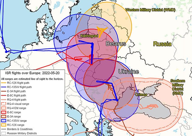 Das Einsatzgebiet der ISR-Assets der NATO am 20.05.2022.Quelle: Key.aero / Amelia Smith