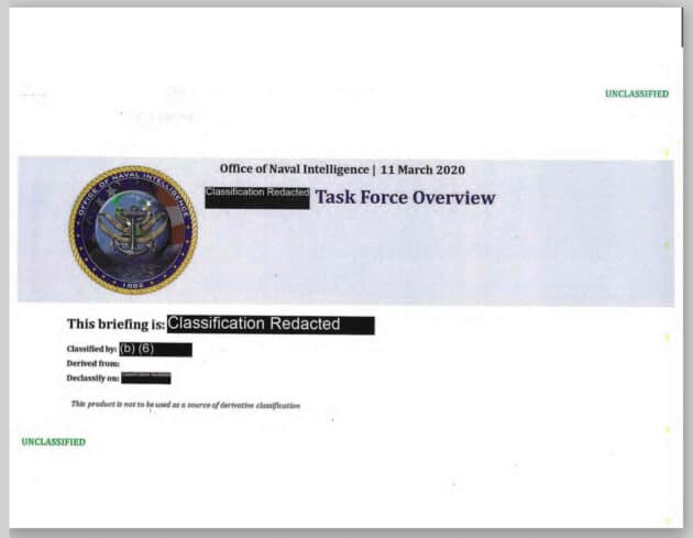 Titelblatt eines der veröffentlichten Briefing-Dokumente der UAP Task Force.Copyright/Quelle: Dept. of the US Navy