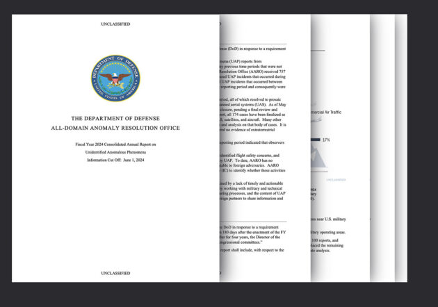 Blick auf dem neuen Jahresbericht der US-UFO-Untersuchungsbehörde AARO für 2024.Copyright/Quelle: AARO/defense.gov